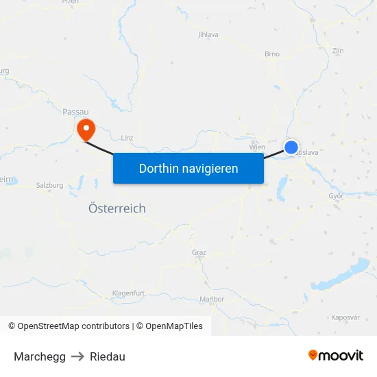 Marchegg to Riedau map
