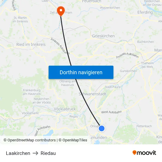 Laakirchen to Riedau map