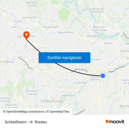 Schleißheim to Riedau map