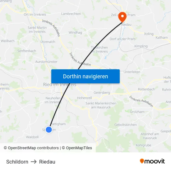 Schildorn to Riedau map