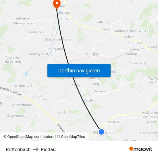 Rottenbach to Riedau map