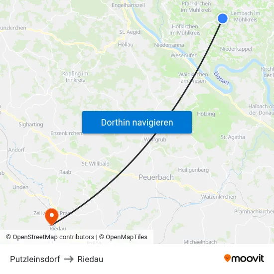 Putzleinsdorf to Riedau map