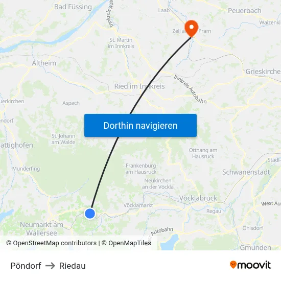Pöndorf to Riedau map