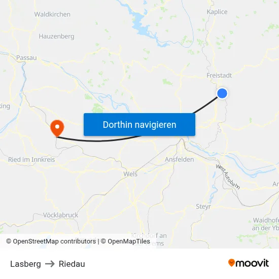 Lasberg to Riedau map
