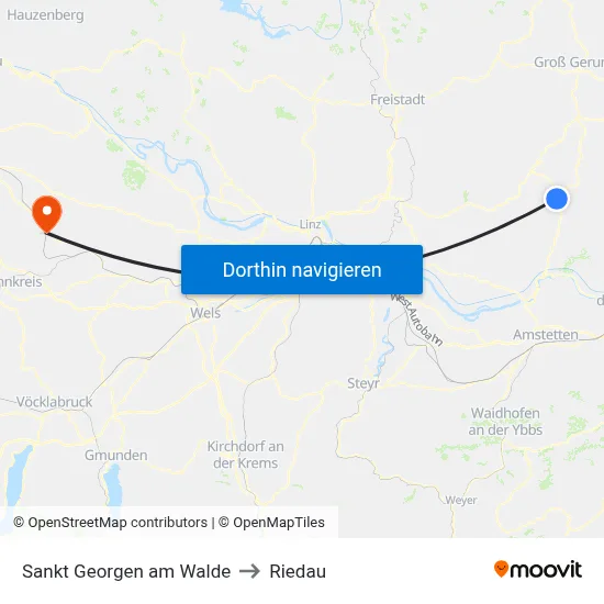Sankt Georgen am Walde to Riedau map