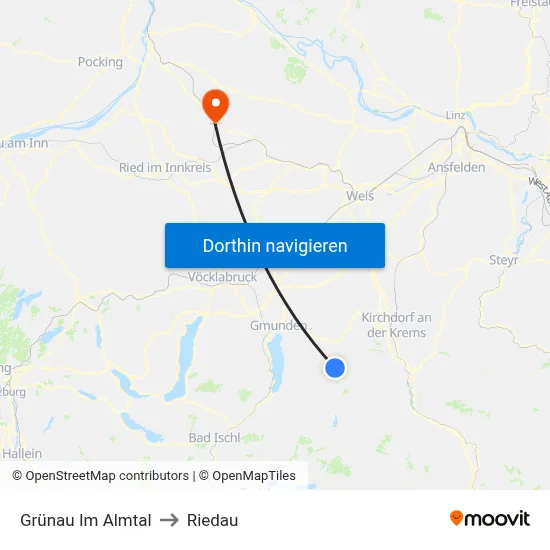 Grünau Im Almtal to Riedau map