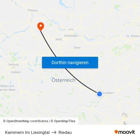 Kammern Im Liesingtal to Riedau map