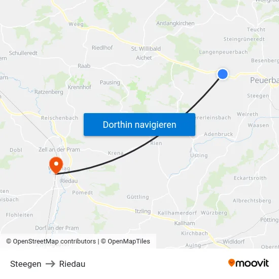 Steegen to Riedau map