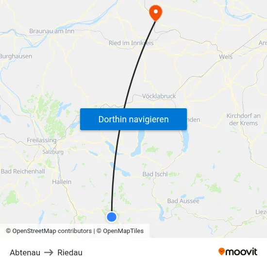 Abtenau to Riedau map