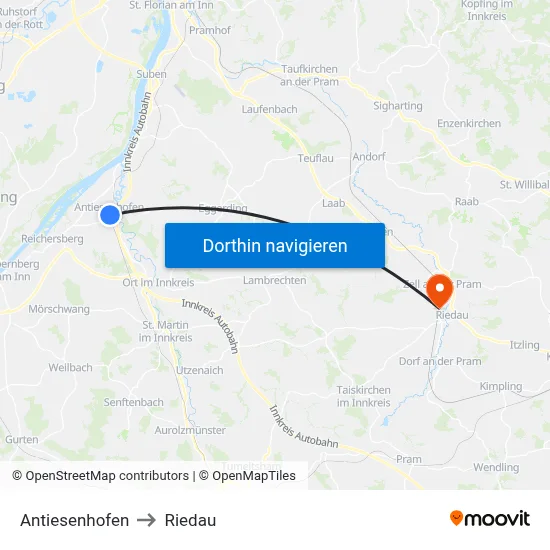 Antiesenhofen to Riedau map