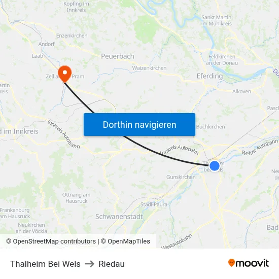 Thalheim Bei Wels to Riedau map