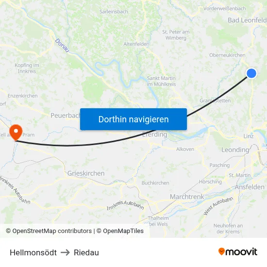 Hellmonsödt to Riedau map
