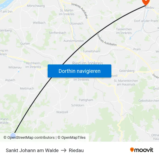 Sankt Johann am Walde to Riedau map