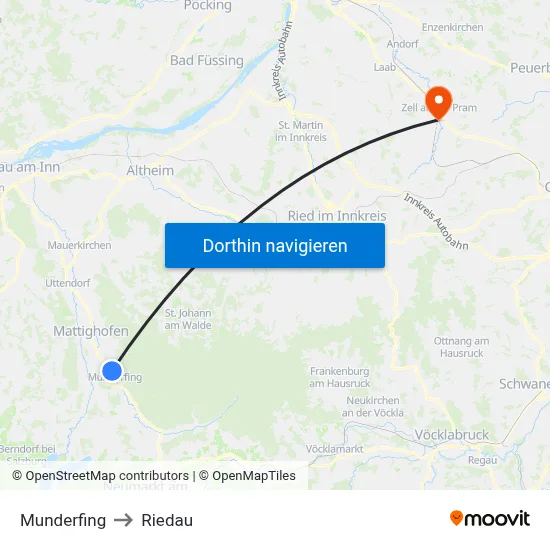 Munderfing to Riedau map