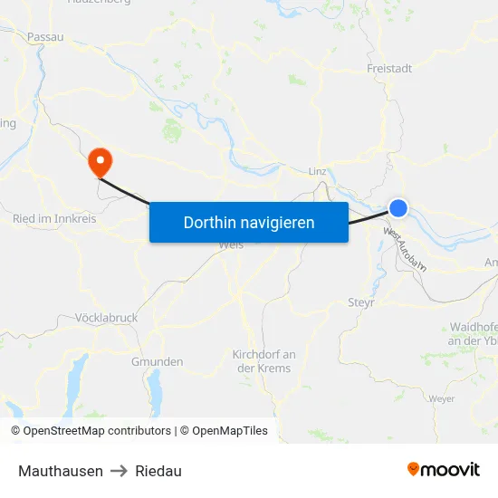 Mauthausen to Riedau map