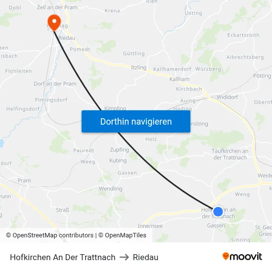 Hofkirchen An Der Trattnach to Riedau map