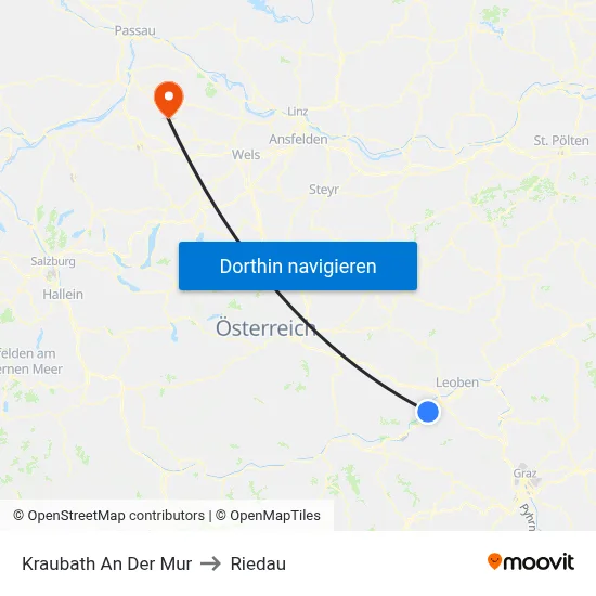 Kraubath An Der Mur to Riedau map