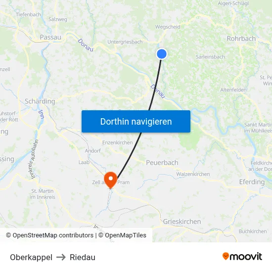 Oberkappel to Riedau map