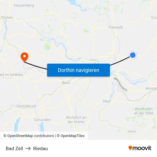 Bad Zell to Riedau map