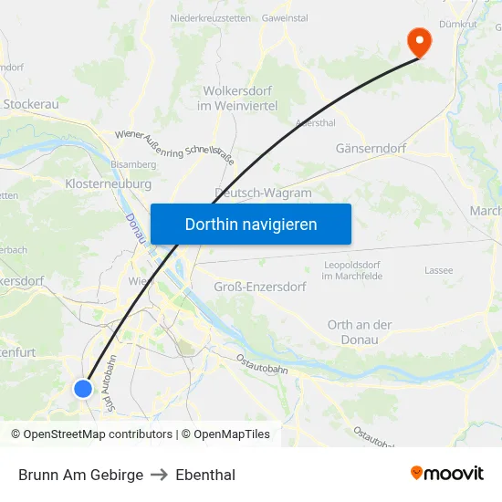 Brunn Am Gebirge to Ebenthal map