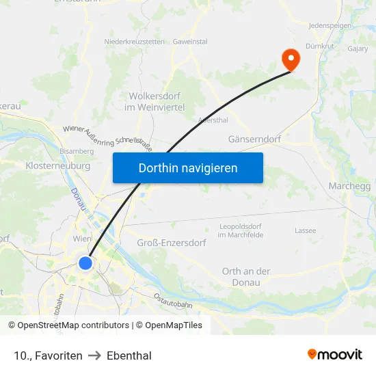 10., Favoriten to Ebenthal map