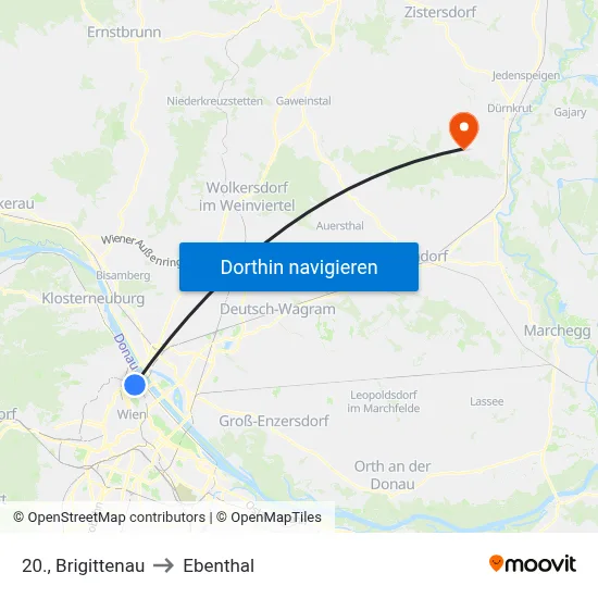 20., Brigittenau to Ebenthal map