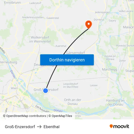 Groß-Enzersdorf to Ebenthal map