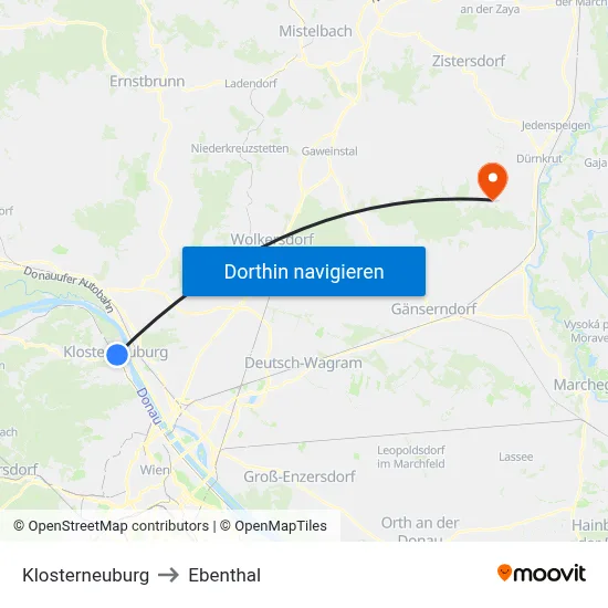 Klosterneuburg to Ebenthal map