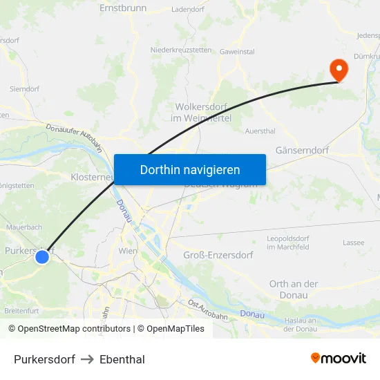 Purkersdorf to Ebenthal map