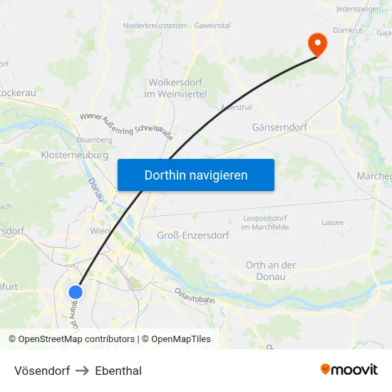 Vösendorf to Ebenthal map