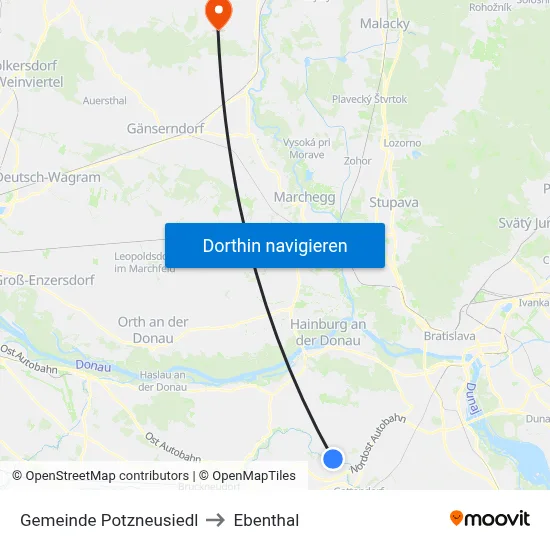 Gemeinde Potzneusiedl to Ebenthal map