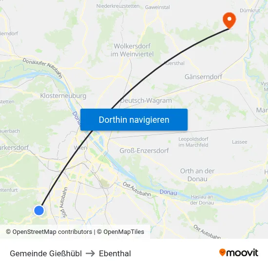 Gemeinde Gießhübl to Ebenthal map