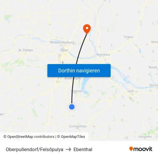 Oberpullendorf/Felsőpulya to Ebenthal map