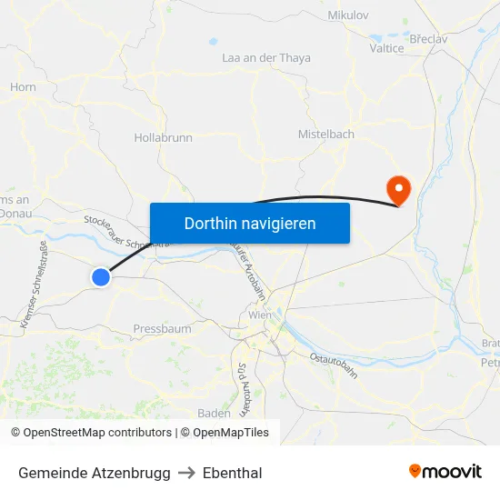 Gemeinde Atzenbrugg to Ebenthal map