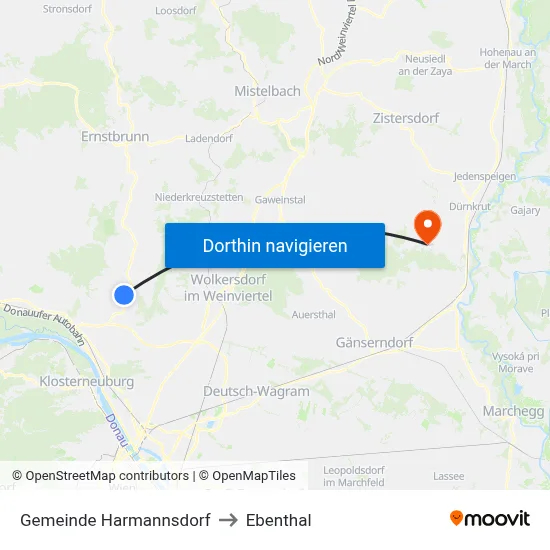 Gemeinde Harmannsdorf to Ebenthal map