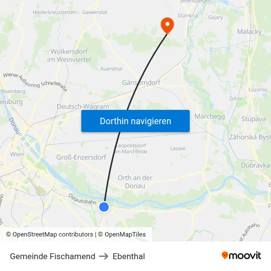Gemeinde Fischamend to Ebenthal map