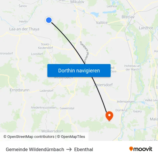 Gemeinde Wildendürnbach to Ebenthal map