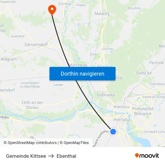 Gemeinde Kittsee to Ebenthal map