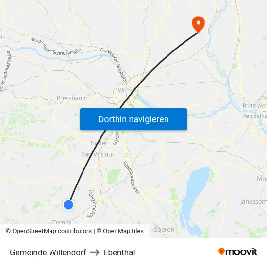Gemeinde Willendorf to Ebenthal map