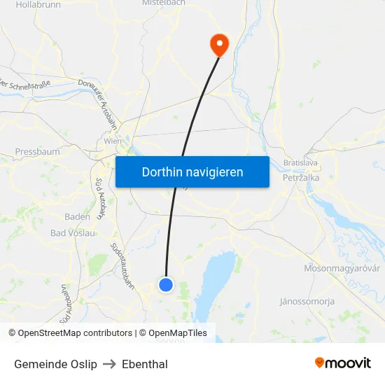 Gemeinde Oslip to Ebenthal map