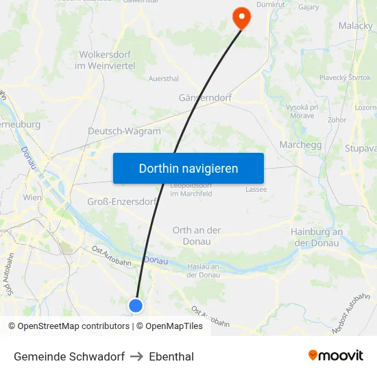 Gemeinde Schwadorf to Ebenthal map