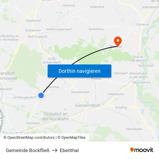 Gemeinde Bockfließ to Ebenthal map