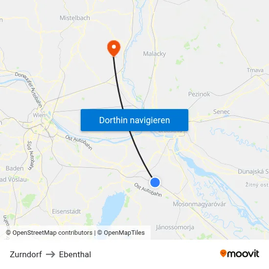 Zurndorf to Ebenthal map