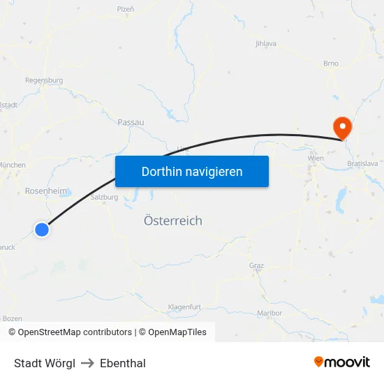 Stadt Wörgl to Ebenthal map