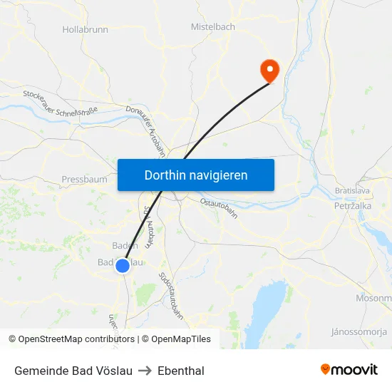Gemeinde Bad Vöslau to Ebenthal map