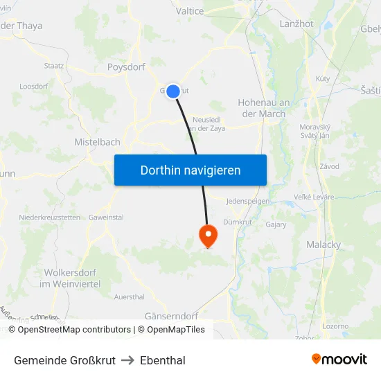 Gemeinde Großkrut to Ebenthal map
