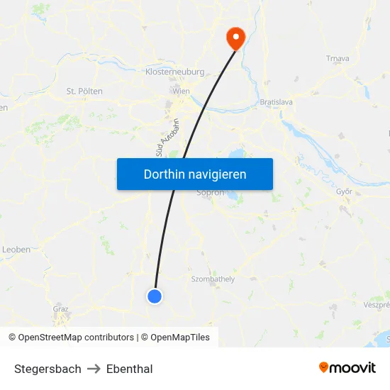 Stegersbach to Ebenthal map