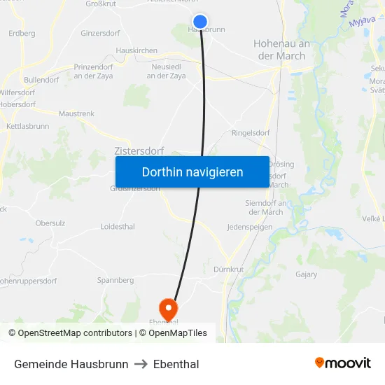 Gemeinde Hausbrunn to Ebenthal map