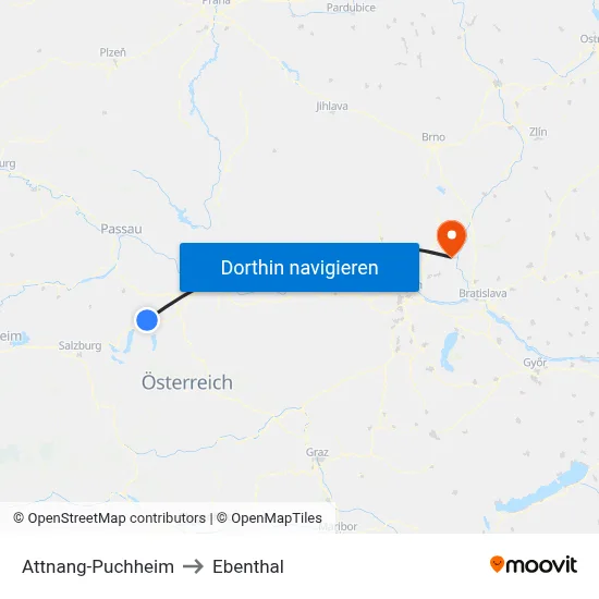 Attnang-Puchheim to Ebenthal map