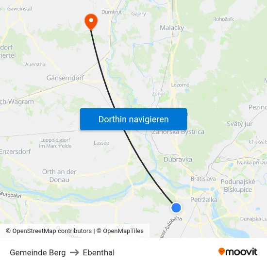 Gemeinde Berg to Ebenthal map